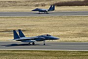 F-15C jet fighters on the runways.
