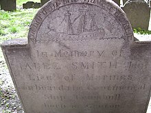 USS Trumbull (1776) depicted on the 1780 grave of Lt. Jabez Smith, killed aboard the ship