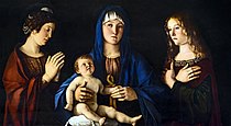 Giovanni Bellini Madonna and Child with Saint Catherine and Saint Mary Magdalene, 58 × 107 cm