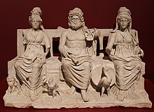 sculpture of 3 Roman gods