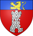 Eine Zinnenturmruine im Wappen von Aranc