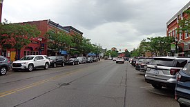 Looking east along Water Street in the Boyne City Central Historic District