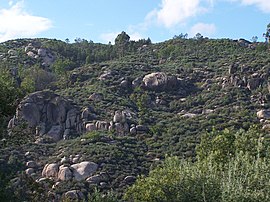 The terrain around Caldas-da-Cavaca, showing the rugged rock-outcroppings near the train terminal