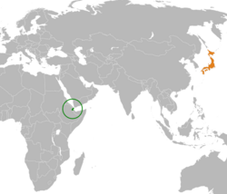 Map indicating locations of Djibouti and Japan