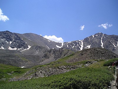 Grays Peak is the highest peak of the Front Range, the highest point on the Continental Divide, and the tenth highest peak of the Rocky Mountains.