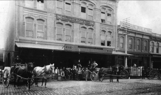 Haas, Baruch & Co., successor to Hellman, Haas & Co., SE corner of Aliso St. c.1890s