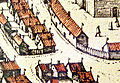 Kupferstich von Braun/Hogenberg, Eckernförde, Ausschnitt St. Nicolaistraße1, Ende 16. Jahrhundert