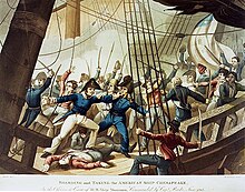 Sailors in combat on the deck of a ship