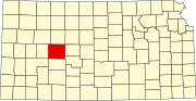 Map of Kansas highlighting Ness County