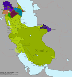 The Zand dynasty at its zenith under Karim Khan in 1776.