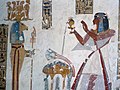 Prince Mentuherkhepeshef giving offerings to a mummiform-depicted Banebdjedet, KV19, 20th dynasty (ca 1129–1111 BC)