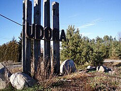 Udora town sign in the north end on Christmas, 2006