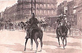 Dragoons patrol the streets of Narbonne on 20 June 1907