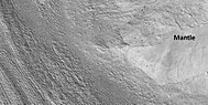 Close view of lineated valley fill and mantle, as seen by HiRISE under HiWish program