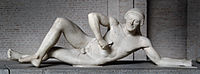 Attributed by some to Onatas or his school: Fallen Trojan warrior, figure W-VII of the west pediment of the Temple of Aphaia, Glyptothek, Munich, c. 505–500 BC