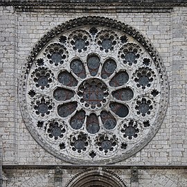 Plate tracery. Early Gothic plate tracery, west rose window of Chartres Cathedral (12th century)