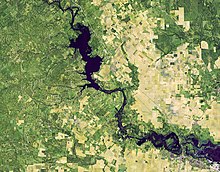 On Nov. 1, 2018, the Operational Land Imager (OLI) on Landsat 8 captured a false-color view of flooding along the Nueces River in a series of storms that have delivered historic amounts of rain to central Texas.