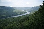The Tennessee River flowing through the Tennessee River Gorge.