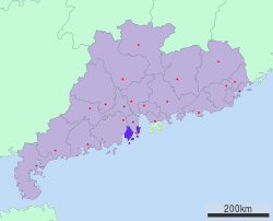 Location of Zhuhai in Guangdong
