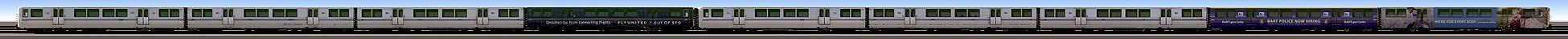 Line scan photo of nine car BART C1 train in 2017
