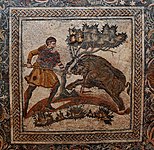 Man hunting a boar, Roman mosaic, 4th century AD