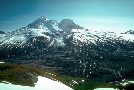 The active volcano Mount Redoubt is the highest summit of the Aleutian Range.