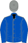 Royal blue, grey seams, royal blue sleeves, grey cap