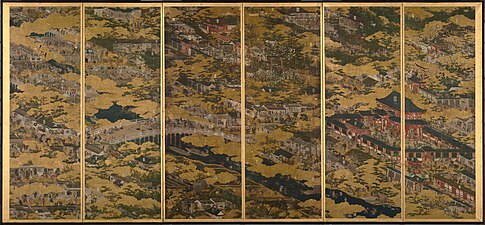 Right panel of the Rakuchu Rakugai Zu Byōbu (Funaki Version). National Treasure.