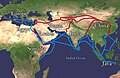Image 39The economically important Silk Road was blocked from Europe by the Ottoman Empire in c. 1453 with the fall of the Byzantine Empire. This spurred exploration, and a new sea route around Africa was found, triggering the Age of Discovery. (from Indian Ocean)