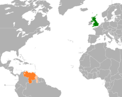 Map indicating locations of United Kingdom and Venezuela