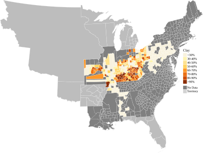 Map of presidential election Results by county, shaded according to the vote share of the highest result for an elector candidate pledged to Clay