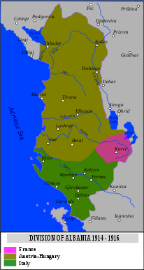 Map showing the zones of control of Albania during WWI