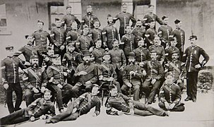 1st Battalion, 19th (1st Yorkshire North Riding – Princess of Wales's Own) Regiment of Foot warrant officers and NCOs in Bermuda circa 1879–1880, wearing round forage caps and Glengarry caps