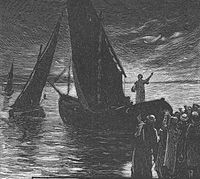 Jesus preaching from a boat near shore. W. J. Morgan (1890)