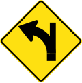 (W2-16) Side road intersection, entering straight ahead on a curve to left