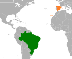 Map indicating locations of Brazil and Spain