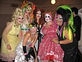 San Francisco female queens (from left: Kegal Kater, L'Ron Hubby, Trixxie Carr, Fauxnique, Hoku Mama Swamp, and Holy McGrail) at the Trannyshack Kiss Off Party, August 23, 2008
