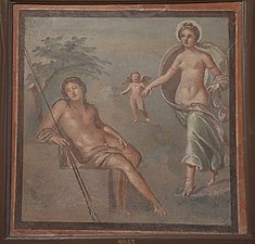 Selene with sleeping Endymion, fresco in the fourth Pompeian style.