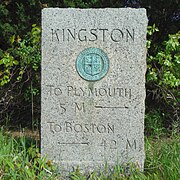 Historic granite milestone in Kingston, Massachusetts, marking the 42nd parallel.