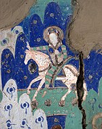 Kizil, man in armour, cave 14. 智马舍身救王命故事 "The story of the smart horse who sacrifies himself for the king".