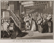 Engraving of a baptism in a Reformed church by Bernard Picart