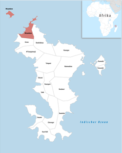 Location of the commune (in red) within Mayotte