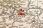 A fragment from the early 17th-century Radziwiłł map with Gediminas' Cap depicted above Vilnius
