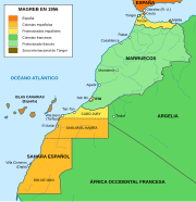 Borders raised by this treaty after 1900 of the Spanish territories of Spanish West Africa until 1956, including Río de Oro within Spanish Sahara.