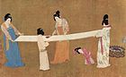 Ladies making silk, a remake of an 8th-century original by Zhang Xuan by Emperor Huizong of Song, early 12th century, Chinese