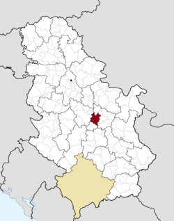 Location of Jagodina within Serbia