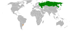 Map indicating locations of Russia and Uruguay