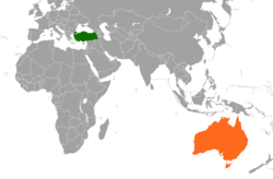 Map indicating locations of Turkey and Australia