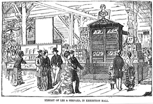 Display booth of Lee & Shepard at the exhibition of the Massachusetts Charitable Mechanic Association, held in Mechanics Hall, on Huntington Avenue, Boston, 1881