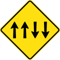 (W4-V102) Lane Allocation ahead (Four-way traffic) (used in Victoria)